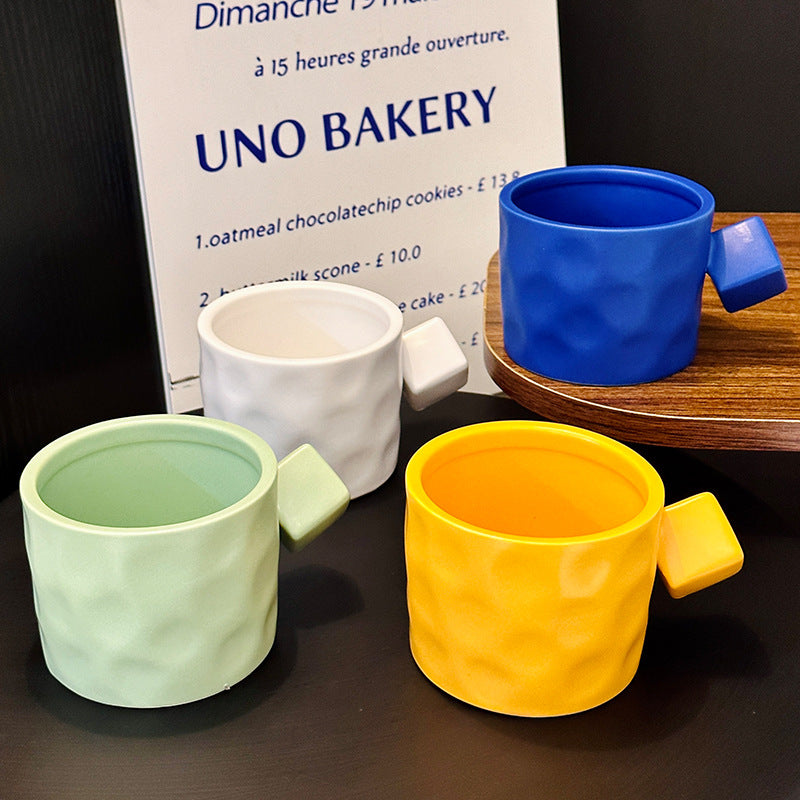 Nordic Style Glaze Ceramic Square Handle Creative Office Water Glass